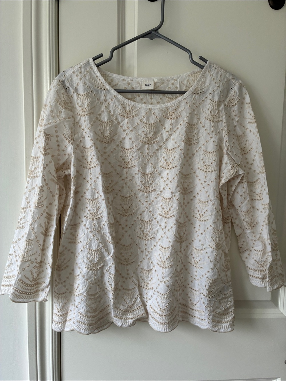 GAP Cream Eyelet Embroidered Long-Sleeve Top